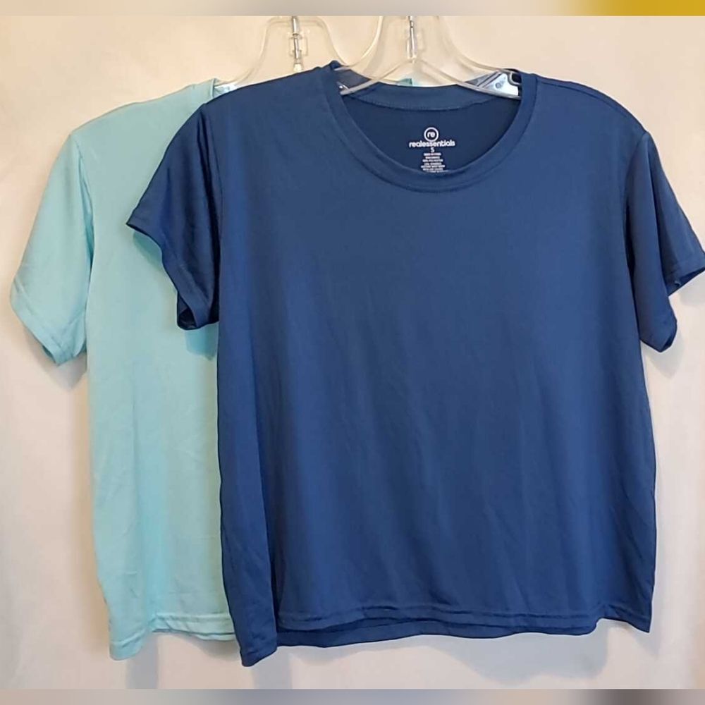 Lot of 2 Real Essentials Dark Blue and Light Blue Short Sleeve Tees